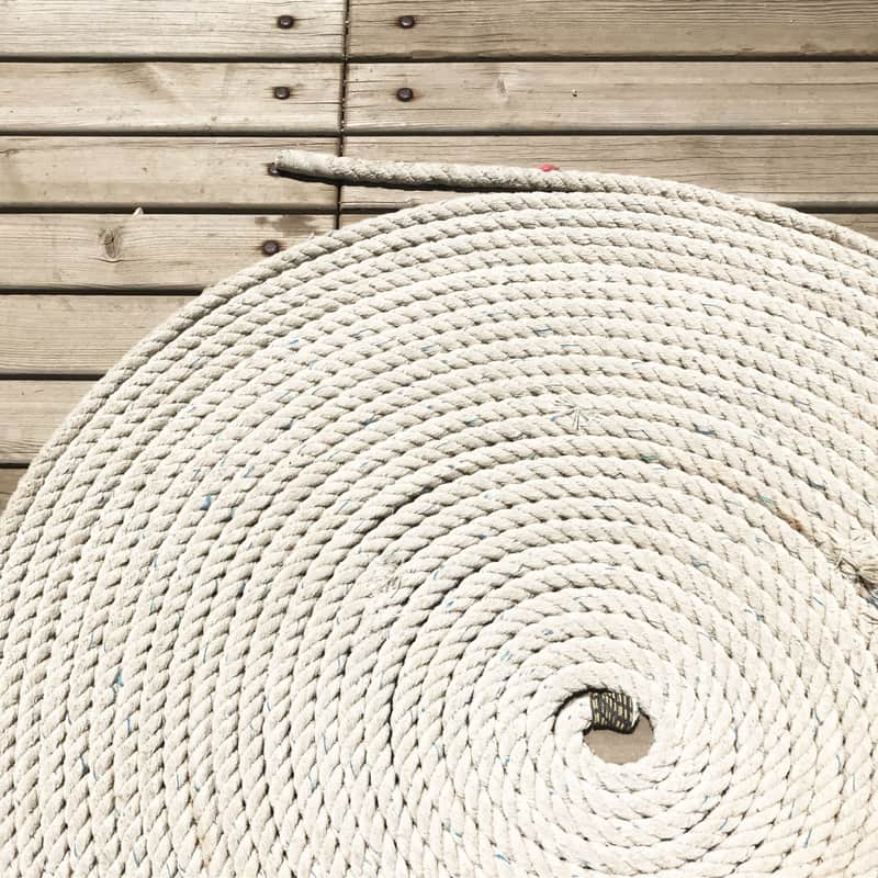 A coiled outdoor-rated extension cord